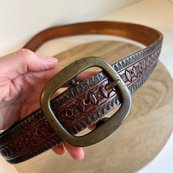 Vintage 90s Genuine Leather Brown Western Chunky Unisex Size XL to XXL main image 8